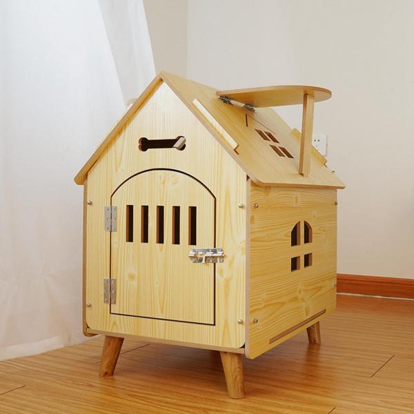木製ペットハウス 猫子犬小型中型犬用木製通気性犬クレート_8