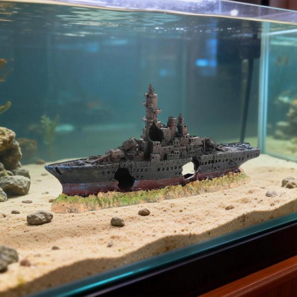水槽オーナメントハウスおもちゃ樹脂沈没船水族館難破船装飾スタイルA