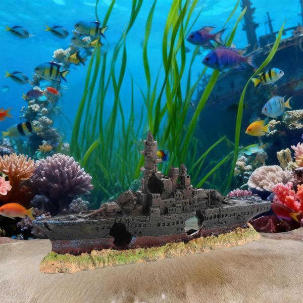 水槽オーナメントハウスおもちゃ樹脂沈没船水族館難破船装飾スタイルA