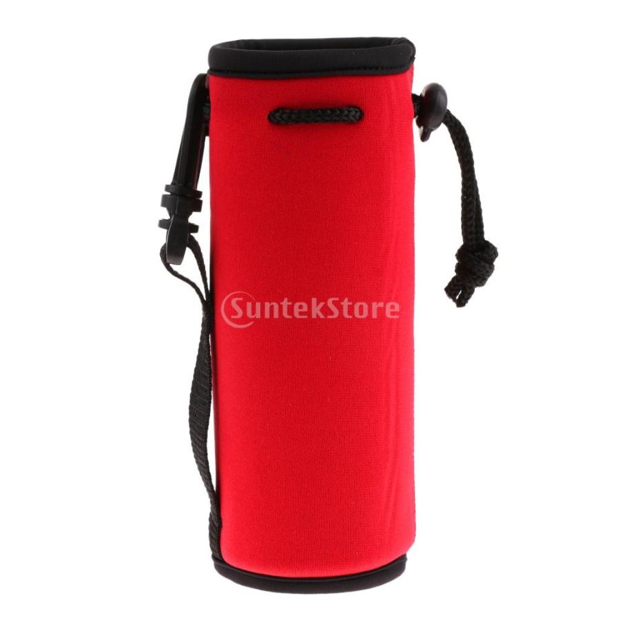柔らかな質感の ネオプレン ウォーターボトルホルダー バッグ 水筒カバー スリーブ お買得 - ホルダー 全5色 赤