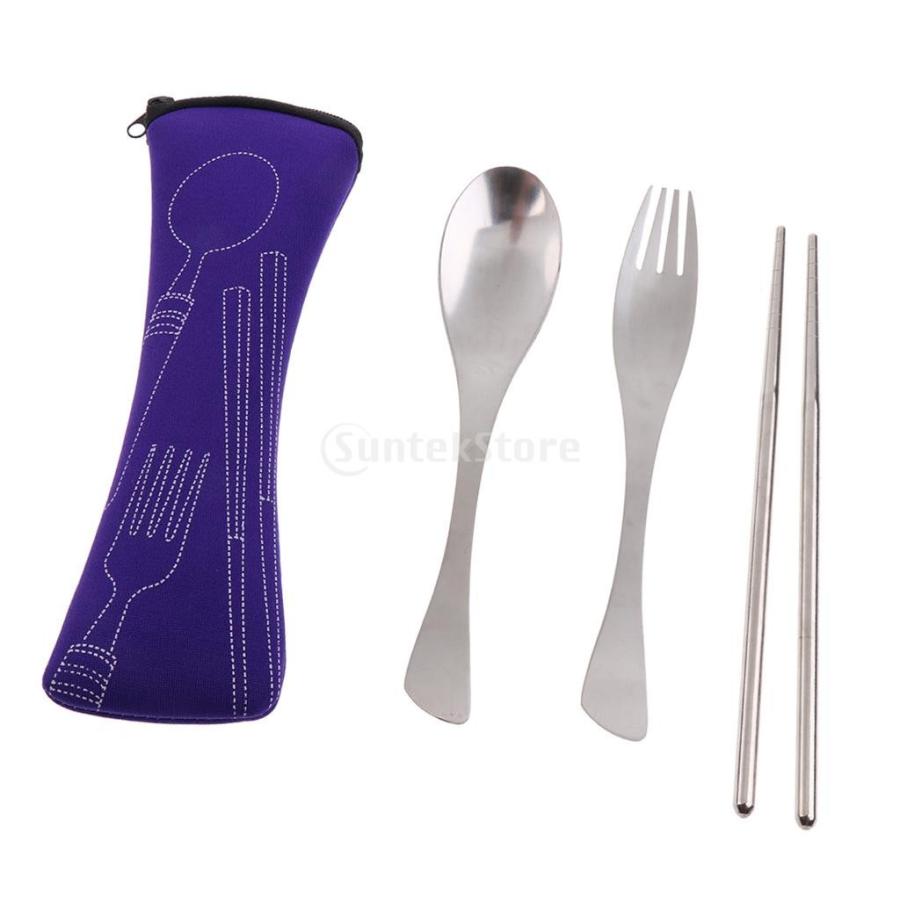 ポータブル 食器セット  箸 フォーク アウトドア キャンプ用 全8色 - 紫｜stk-shop｜08