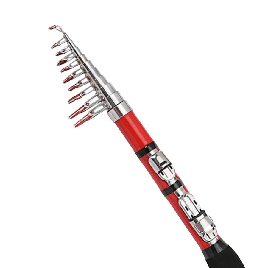 赤2.1m 伸縮釣り竿 伸縮式釣り竿カーボンファイバースピニングポール