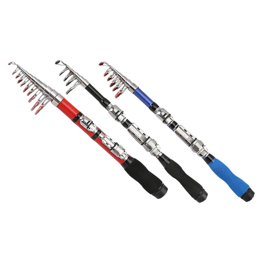 赤2.1m 伸縮釣り竿 伸縮式釣り竿カーボンファイバースピニングポール