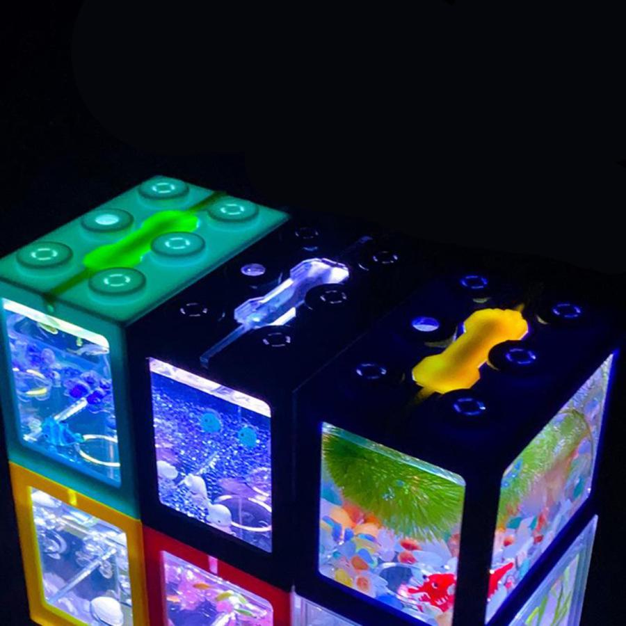 ミニ水槽LEDライトクリアオーナメント水族館オフィスデスクトップ装飾青|stk-shop|02