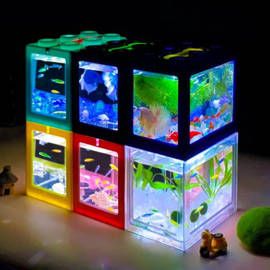 ミニ水槽LEDライトクリアオーナメント水族館オフィスデスクトップ装飾青|stk-shop|04