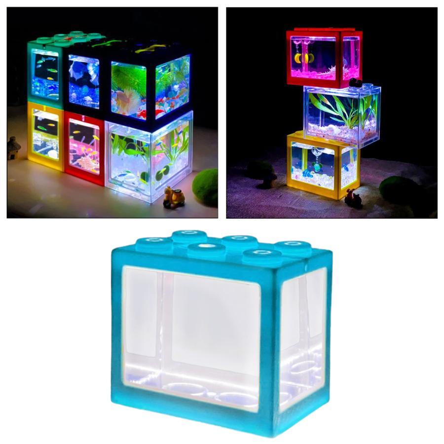 ミニ水槽LEDライトクリアオーナメント水族館オフィスデスクトップ装飾青|stk-shop|07