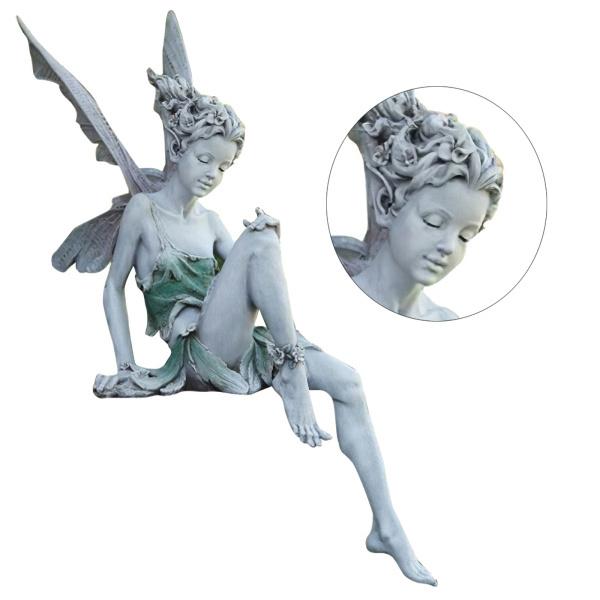 妖精の像庭の池の置物ホームパティオ天使の彫刻の飾り灰色 : STK