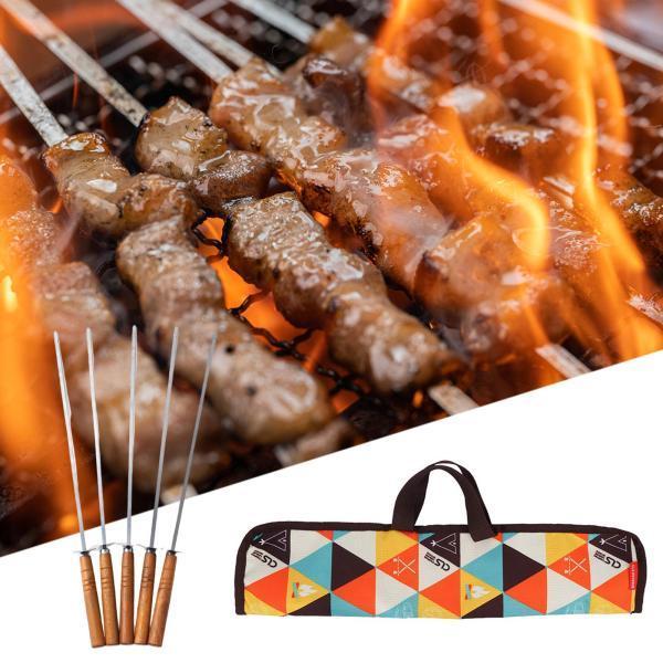 ステンレス鋼5xグリルバーベキューケバブ木製ハンドルバーベキュースティック串ツールパターン 66033851STKショップ 通販