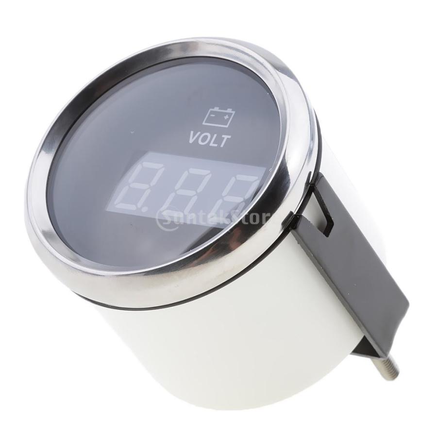 マリン ボート 自動車 電圧計 ボルト 電圧測定用 8-32V LCD表示 クロム