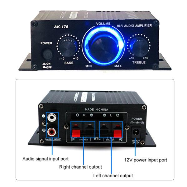 AK170ミニカーパワーアンプポータブルDC12VHiFiミュージックレシーバー