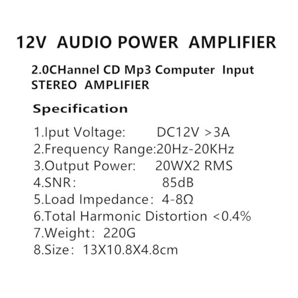 AK170ミニカーパワーアンプポータブルDC12VHiFiミュージックレシーバー