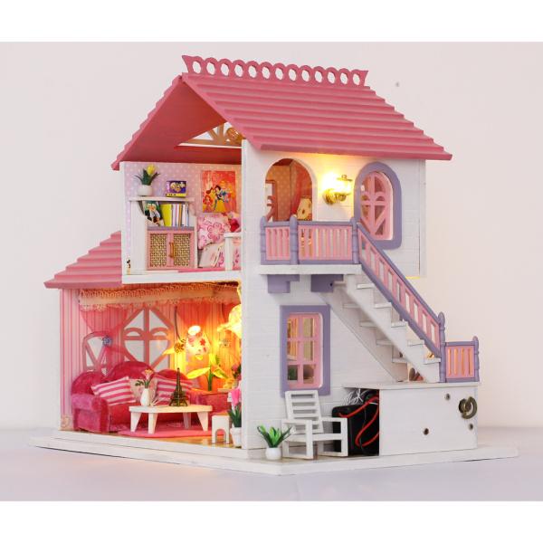 diy dolls house kitミニチュア家具付きledライトロマンチックな家をカバー