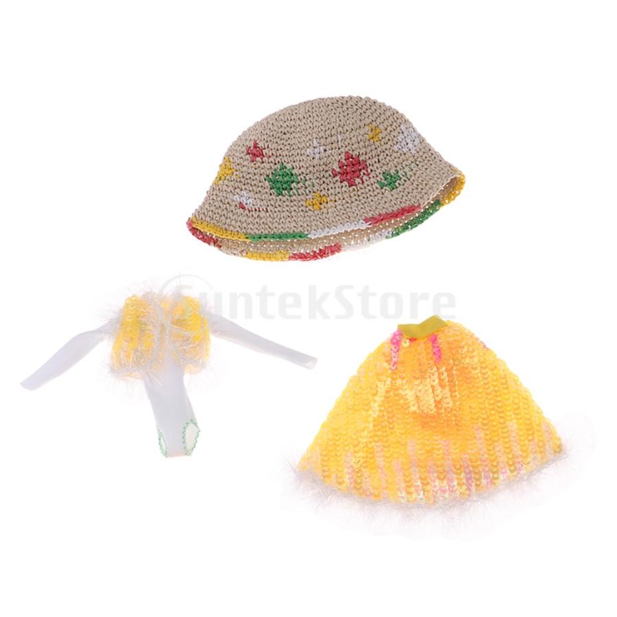 Perfeclan 5色選択 布製 1/6  アゾン リッカ人形用 ジャンプスーツ ドレス ニット帽子 - イエロー｜stk-shop｜02