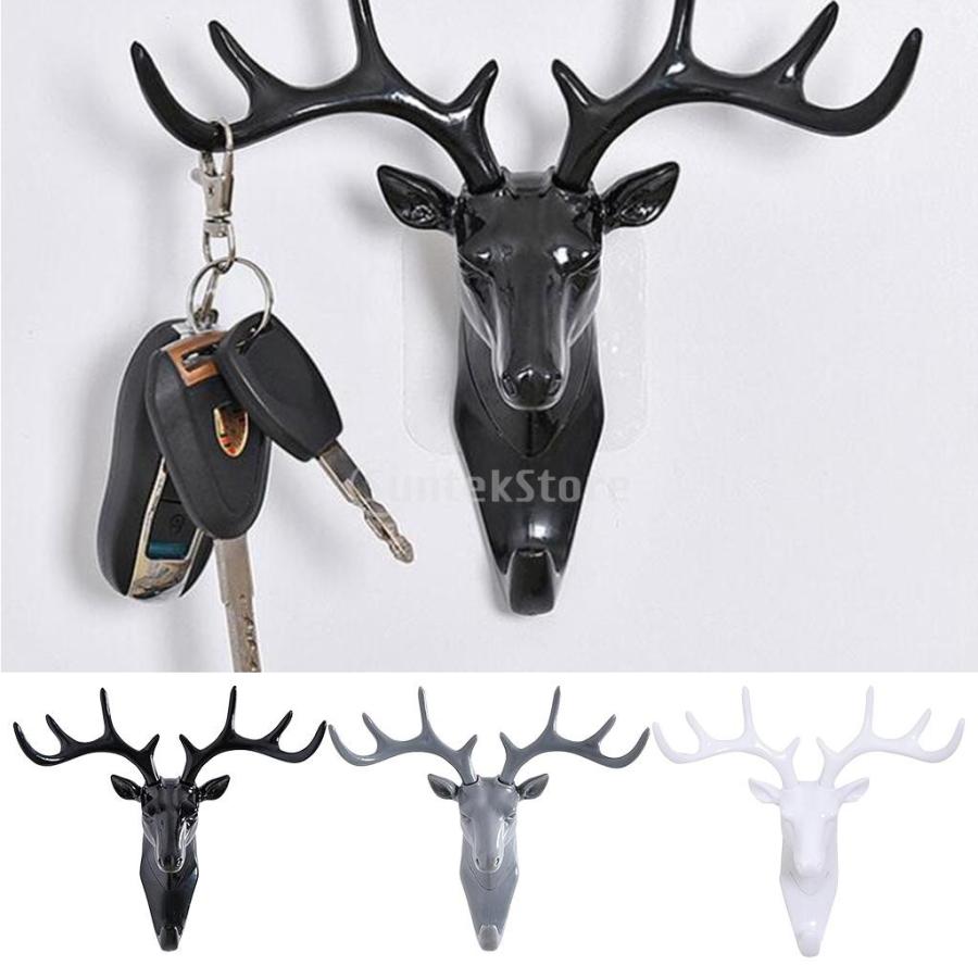 全3色 鹿頭 デザイン 接着剤 ウォールフック 装飾 プラスチック キー