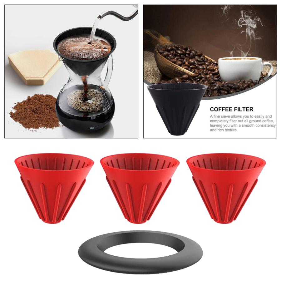 種類豊富な品揃え コーンドリッパーにシリコンを注ぐスタンドリングレッドの再利用可能なコーヒーフィルター コーヒーメーカー