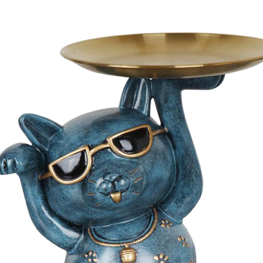 キー.電話.キャンディーブルーのトレイ付き北欧スタイルの猫の置物の彫刻｜stk-shop｜08