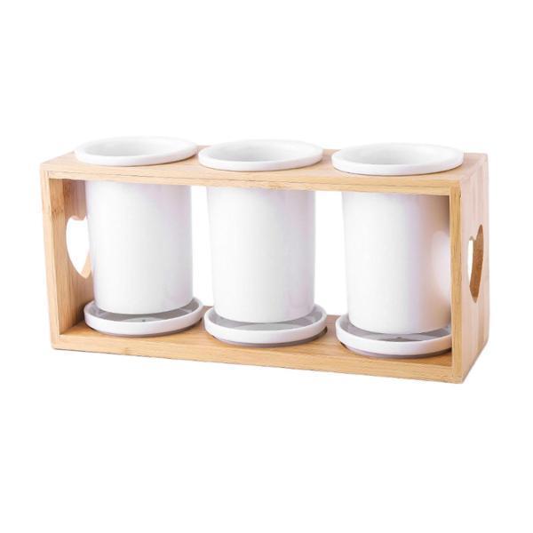 竹フレームキッチン用品キャディ3個セット付き食器オーガナイザーホルダー