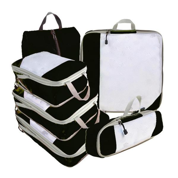6x 荷物スーツケース オーガナイザー 省スペース トラベル コンプレッション パッキング キューブ ブラック｜stk-shop｜02