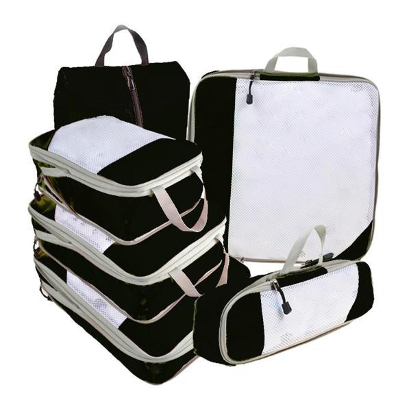 6x 荷物スーツケース オーガナイザー 省スペース トラベル コンプレッション パッキング キューブ ブラック｜stk-shop｜05