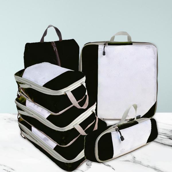 6x 荷物スーツケース オーガナイザー 省スペース トラベル コンプレッション パッキング キューブ ブラック｜stk-shop｜09