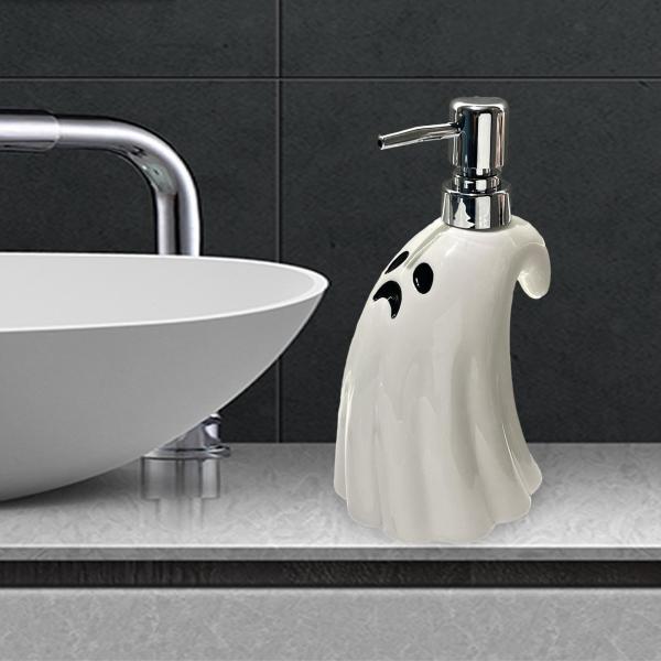 セラミックハンドソープディスペンサーローションディスペンサー、400mlシャワージェルディスペンサー液体ディスペンサー、ハロウィン、バスルー
