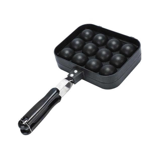 【美品】たこ焼きパン 鋳鉄 スキレットグリドル ボール型メーカー (21型) たこ焼きパン ベーキングトレイ グリドルパン 12穴 ポータブルたこ焼き