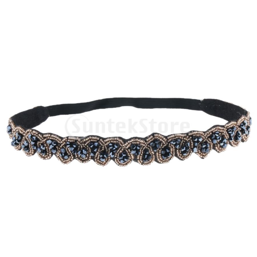 レディースラインストーンビーズ弾性ヘッドバンド女性の女の子のヘア