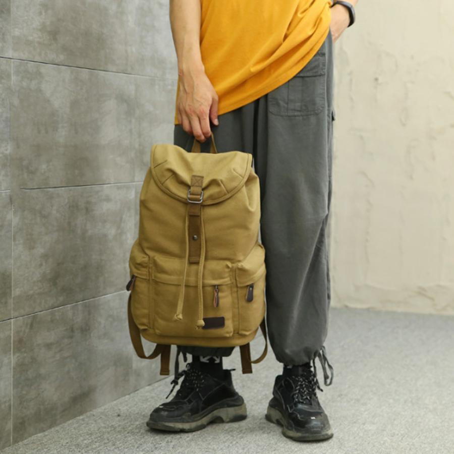 メンズカジュアルキャンバスバックパックトラベルスクールバッグ大容量リュックカーキ 激安超安値