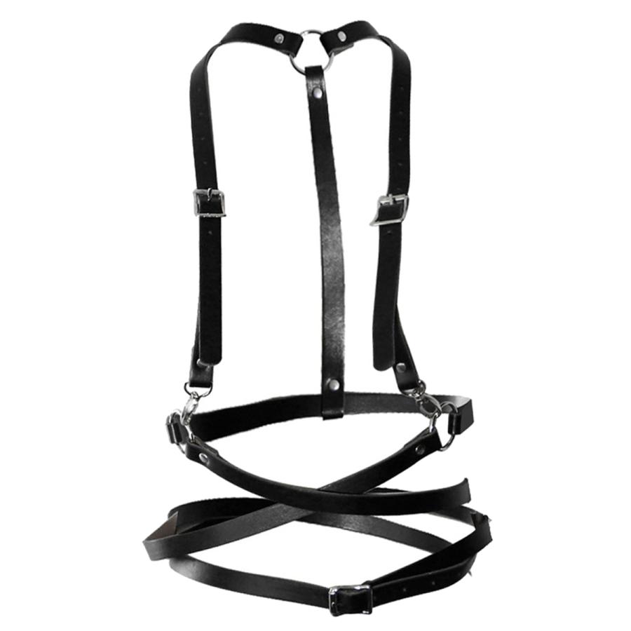 女性のベルトpuレザー胸パンクハーネスバンド調節可能なストラップ