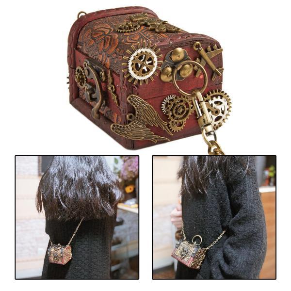 スチームパンク小銭入れパンクギアゴシックポーチウッドボックスクロス