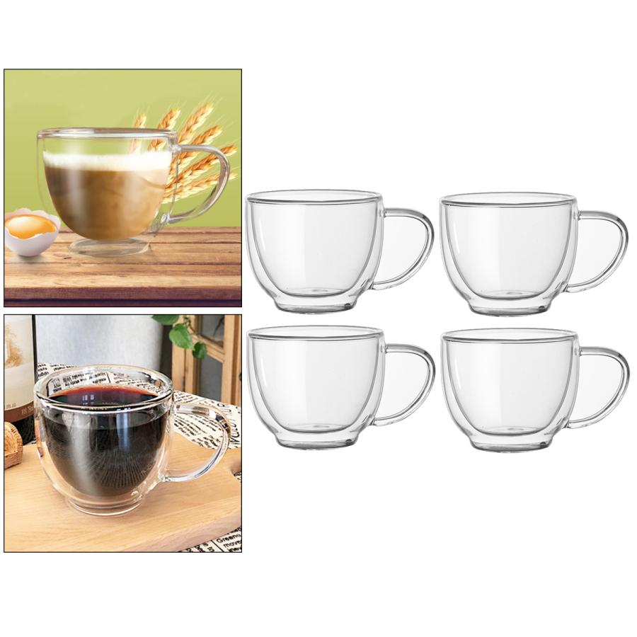 4個の二重壁ガラスコーヒーマグ断熱ティーカップハンドルと200ミリリットル透明 72026481STKショップ 通販 Yahoo