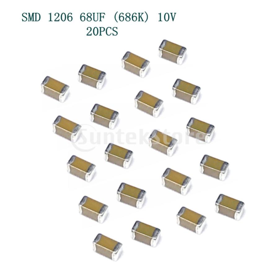 SMD 1206 68uFチップセラミックコンデンサ686K 10V X7R 20PCS : STK