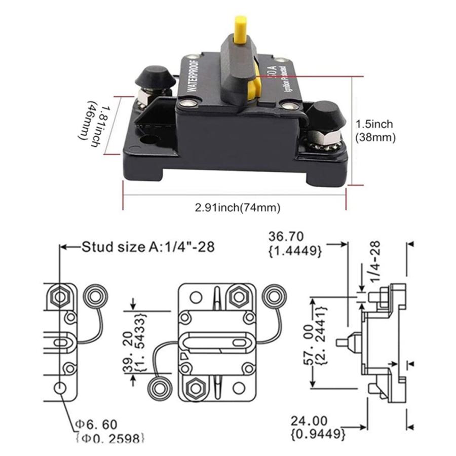 30-300AMPサーキットブレーカーIP67防水12V-48V手動リセットヒューズ60A|stk-shop|02