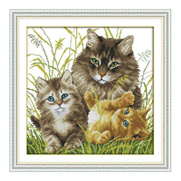 DIYの針仕事刻印クロスステッチ刺繍キット - 猫柄14CT 34x34cm : STK
