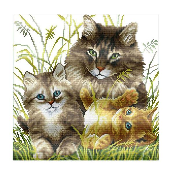 DIYの針仕事刻印クロスステッチ刺繍キット - 猫柄14CT 34x34cm : STK