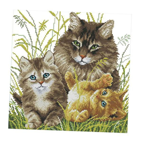DIYの針仕事刻印クロスステッチ刺繍キット - 猫柄14CT 34x34cm : STK