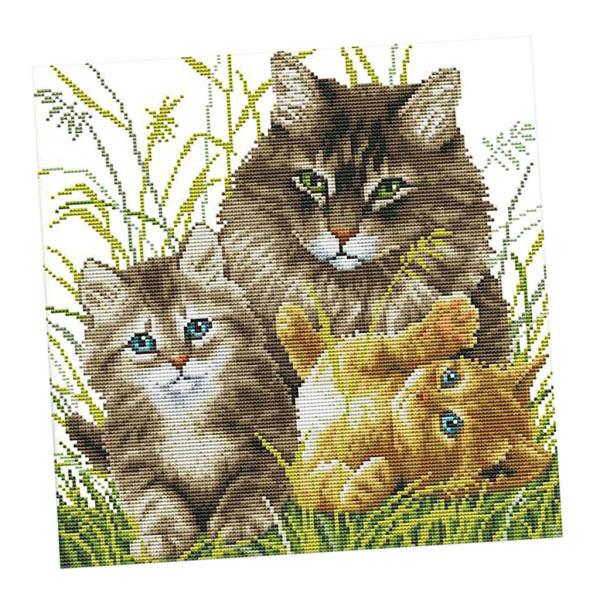 DIYの針仕事刻印クロスステッチ刺繍キット - 猫柄14CT 34x34cm : STK