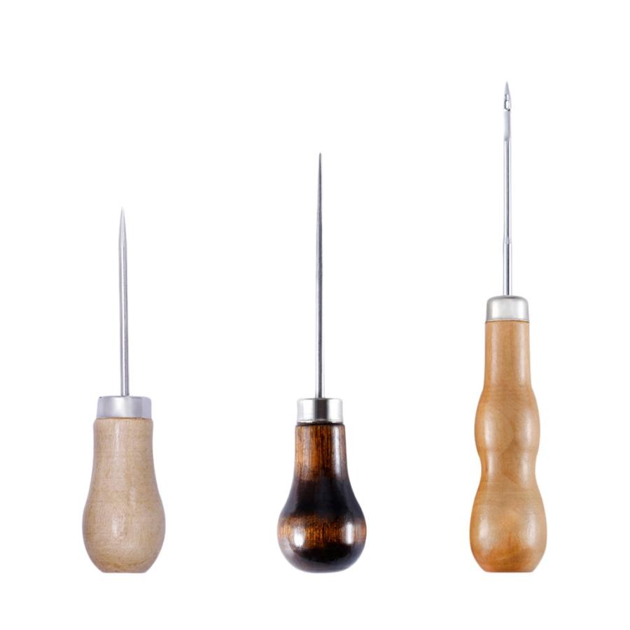 千枚通し 木製ハンドル レザークラフト 革細工 手芸 ハンドメイド