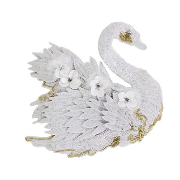 3D刺〓白鳥ワッペンアップリケパッチに縫い付け服ジーンズクラフト