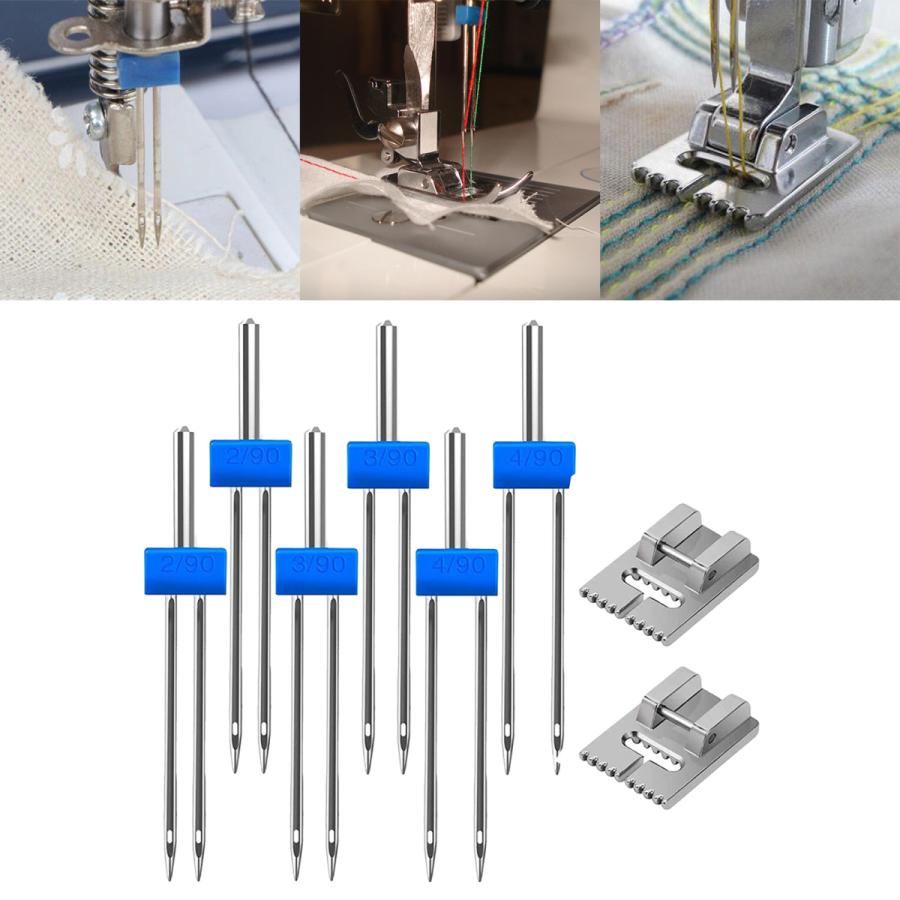 6パックツイン針二重針2個9溝ピンタック押え3サイズ2/90 3/90 4/90