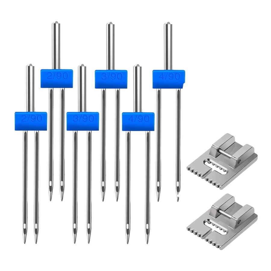 6パックツイン針二重針2個9溝ピンタック押え3サイズ2/90 3/90 4/90