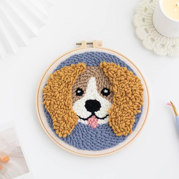 大人の子供スターターAのためのパンチニードルキットDIY針仕事動物犬刺繍