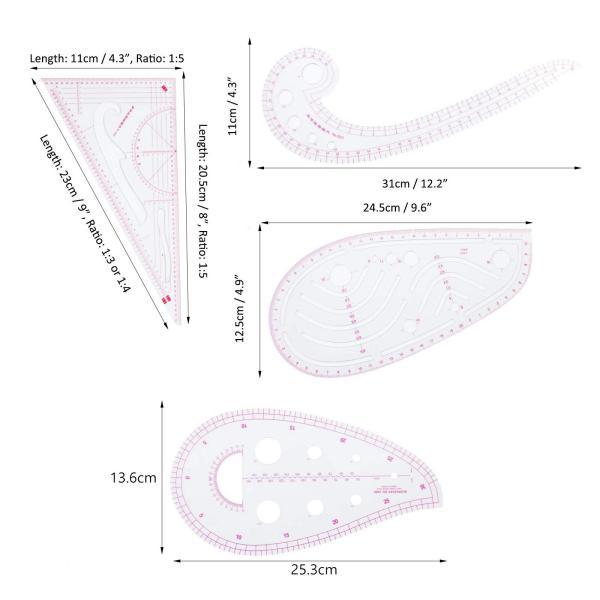 4x 縫製フレンチカーブ定規ドレスカーブ定規縫製テンプレート衣類 DIY 縫製定規仕立て屋デザイナー｜stk-shop｜07