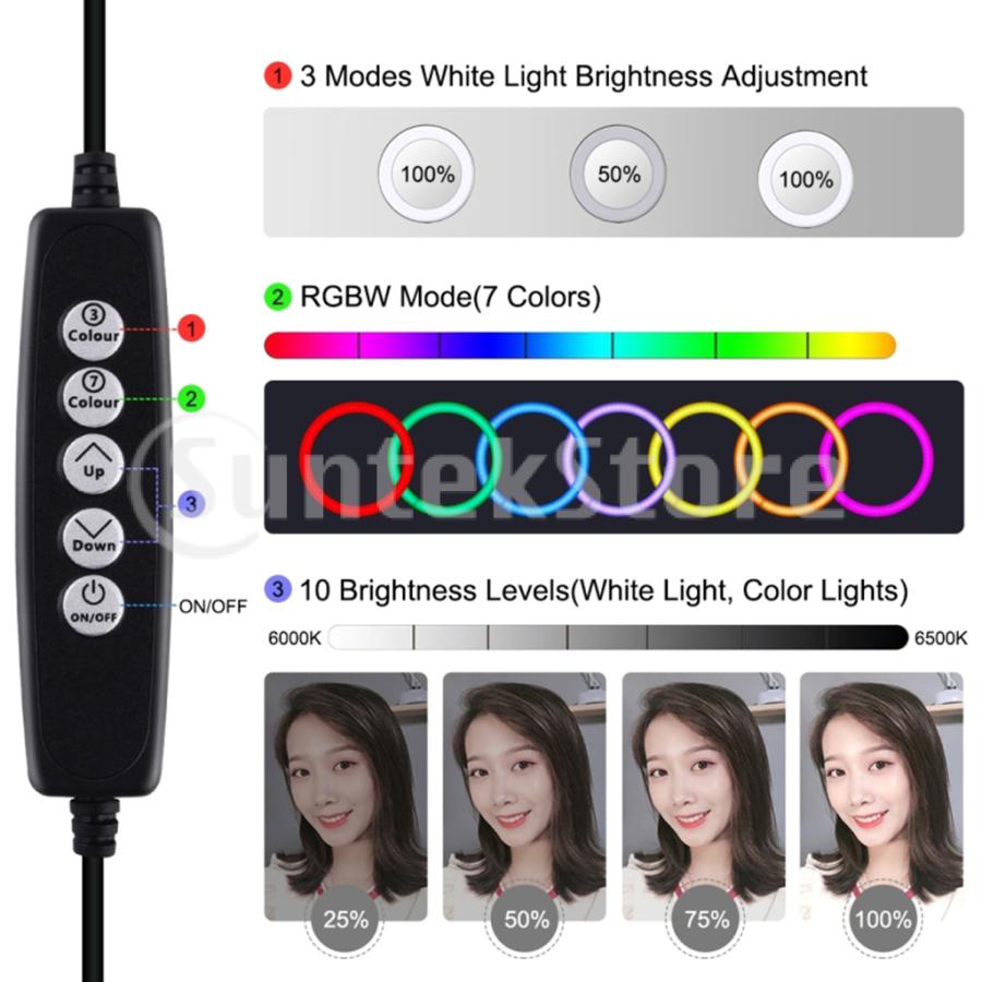 6.2インチ16 cm RGBW調光可能LEDリングライト10モード8色｜stk-shop｜05