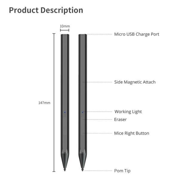 SurfaceGo2用に充電可能な3xペンチップを備えたスタイラスペンUSBC充電 , ブラック｜stk-shop｜07