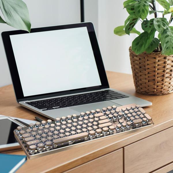メカニカルキーボード ゲーミングキーボード 明るさ調整可能 タイプライタースタイル 有線レトロコンピュータキーボード ゲームやオフィス用 ラ