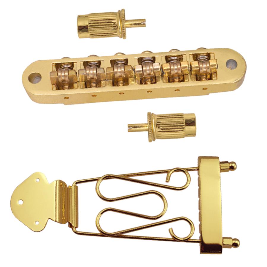 Archtop Guitar Tailpiece＆Roller Saddle Bridge with Big Studs Gold