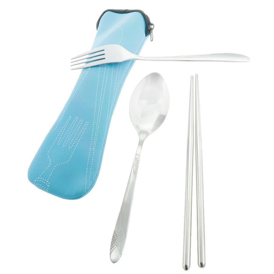 選択 新作販売 ステンレス鋼食器箸フォーク付き収納袋ブルーのセット