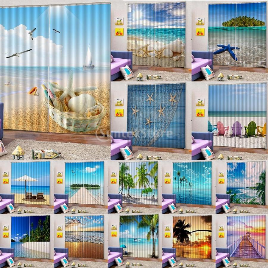 3D 海の景色 窓カーテン 遮光 ウィンドウカーテン リビングルーム 装飾