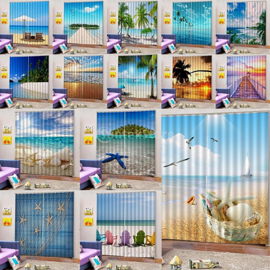 3D 海の景色 窓カーテン 遮光 ウィンドウカーテン リビングルーム 装飾
